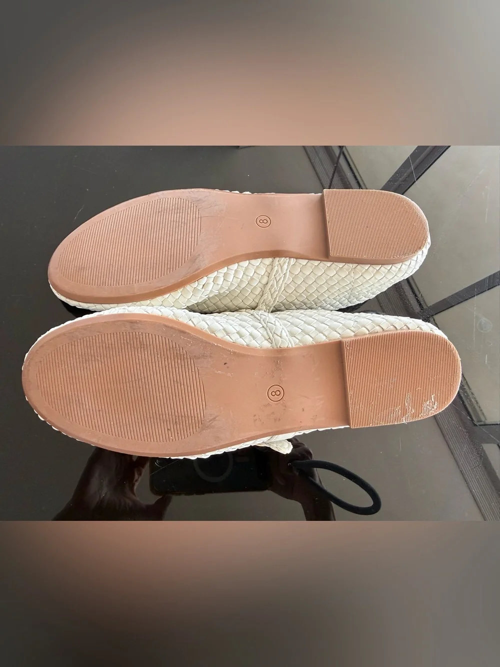 House of Harlow 8M Woven White Mary Jane Flats with Gold Buckle